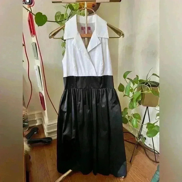 Eliza J Sleeveless Collared Colorblock White And Black Dress - Size 6 - Picture 1 of 7